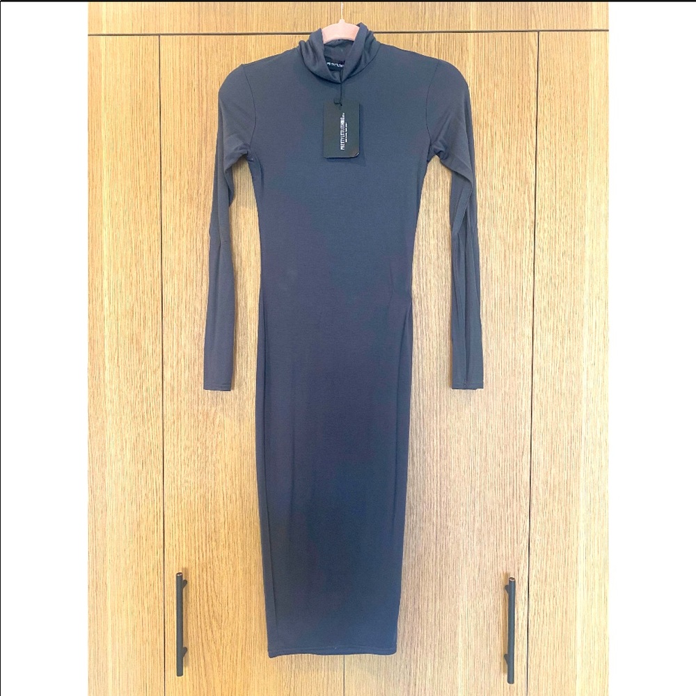 Dark grey long sleeve turtleneck dress